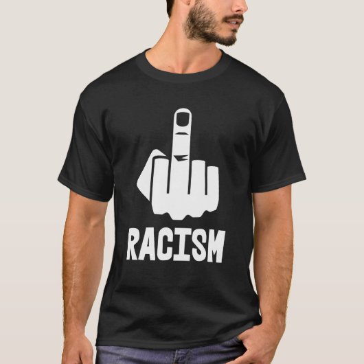 Fck人種差別の中指の白 Tシャツ (正面)
