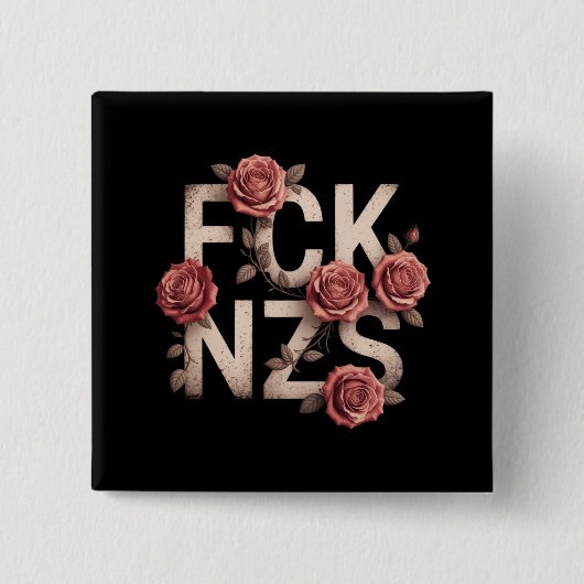 FCK NZS 花柄デザイン 反右翼 反ナチス LGBTQ+ 缶バッジ (正面)