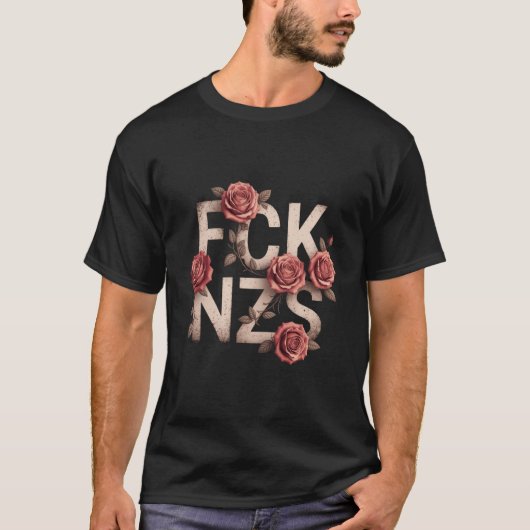 FCK NZS 花柄デザイン 右派否定 非ナチ LGBTQ+ Tシャツ (正面)