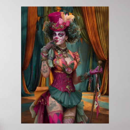 FD2サーカスピエロアート12ヴィンテージレトロカーニバルアート ポスター (正面)