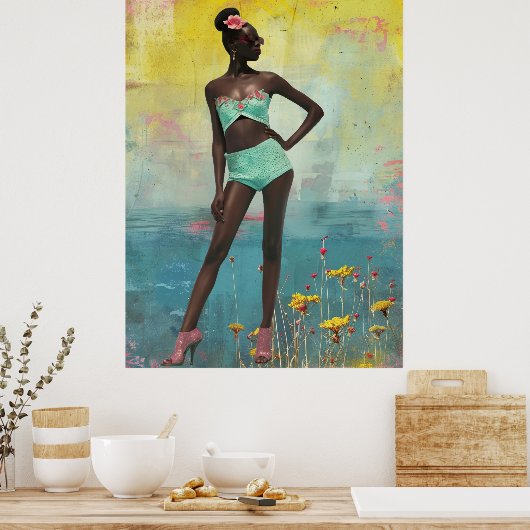 *~* FD2トロピッはっきりしたク黒人女性Bun 14 ポスター (キッチン)