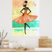 *~* FD2 28 Pink Flamingo Tropical Black Woman  ポスター (キッチン)