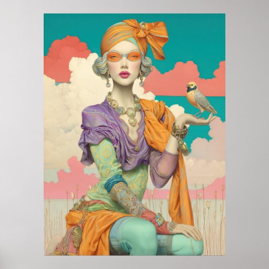 FD2 Bohemian Boho Summer Glam Woman Bird 41  ポスター (正面)