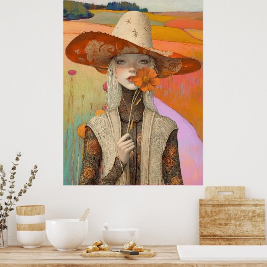 *~* FD2 Retro Floral Fall Girl Autumn Hat 26 ポスター (キッチン)