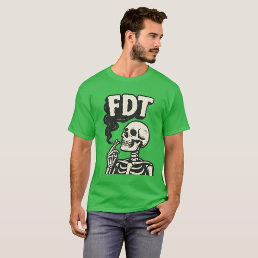 “FDT” + skeleton smoking cigarette Tシャツ (正面フル)