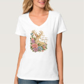 Fear Less Shine More: 装飾的な花の鹿 Tシャツ (正面)