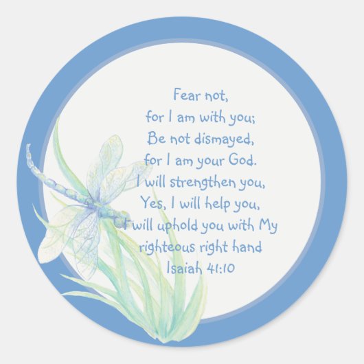 Fear Not, Isaiah Scripture Dragonfly Blue, Green ラウンドシール (正面)