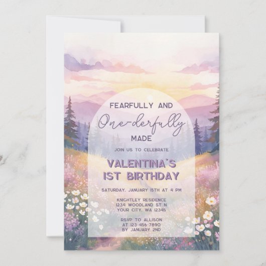 Fearfully and Onederfully Made Girl First Birthday 招待状 (正面)