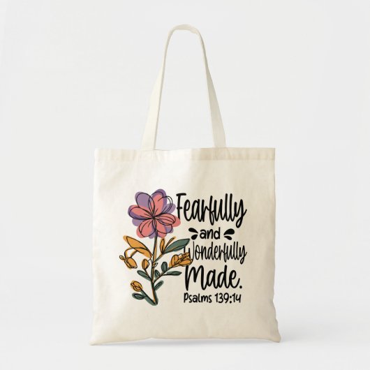 Fearfully Wonderfully Made Flowers Christian Bible トートバッグ (正面)