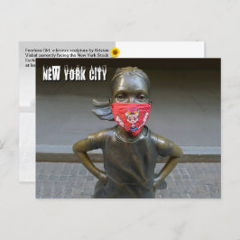 Fearless Girl w/embroided mask, NYC - Hはがき ポストカード