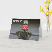 Fearless Girl w/embroided mask, NYC - H card カード (黄色い花)