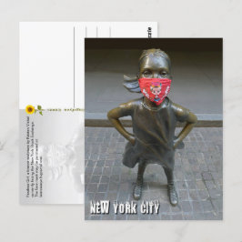 Fearless Girl w/embroided mask, NYC - Vはがき ポストカード