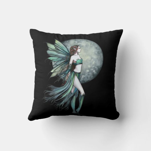 Fearless Green Fairy Fantasy Art by Molly Harrison クッション (裏面)
