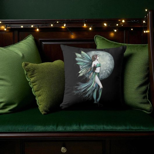 Fearless Green Fairy Fantasy Art by Molly Harrison クッション