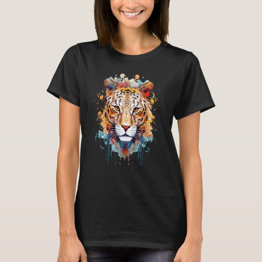 Fearless Jaguar Face Big Cat Lover Print Art Graph Tシャツ (正面)