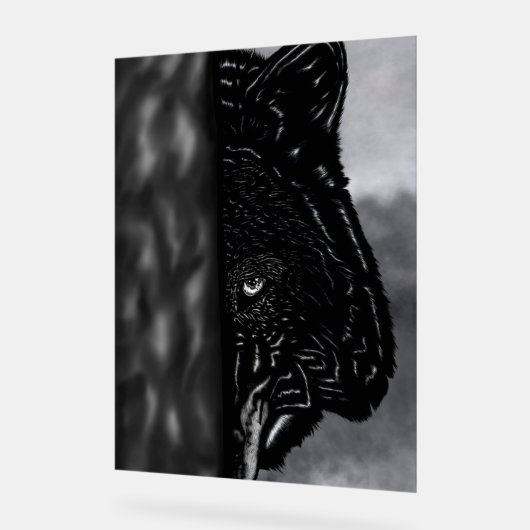 Fearlessly Watching – Hand-Drawn Wolf アクリルサイン (傾斜)