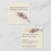 Feather Boho Glitter beige Elegant スクエア名刺 (正面/裏面)
