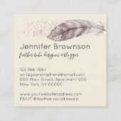 Feather Boho Glitter beige Elegant スクエア名刺 (裏面)