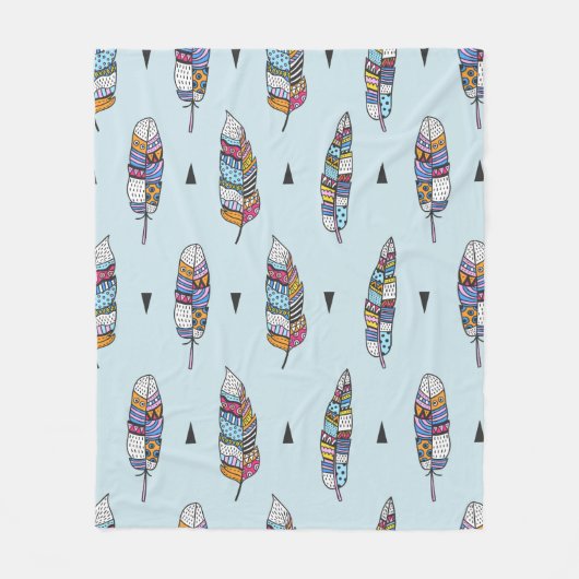 Feather hand drawn vintage pattern. Seamless boho  フリースブランケット (正面)
