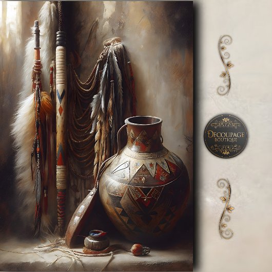 Feather Headdress & Tribal Pot Decoupage 薄葉紙