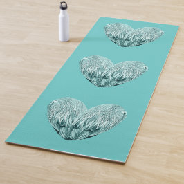 Feather heart in soft green ヨガマット
