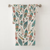 Feather Motif Towel Rustic Tribal Bathroom Accent バスタオルセット (インサイチュ)