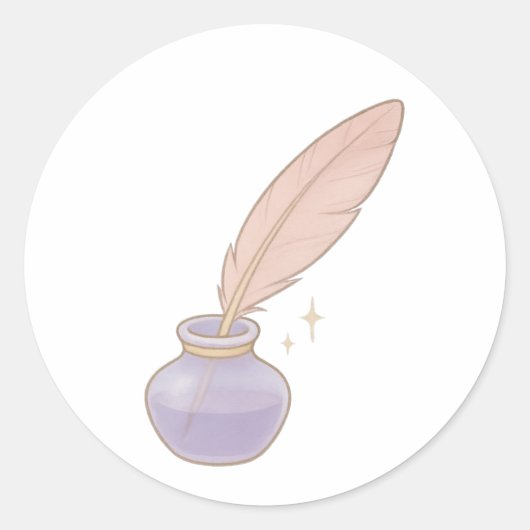 Feather quill and ink bottle ラウンドシール (正面)