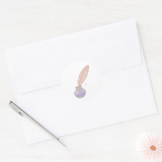 Feather quill and ink bottle ラウンドシール (封筒)