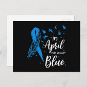 Feather Ribbon Autism In April We Wear Blue Autism ポストカード (正面/裏面)