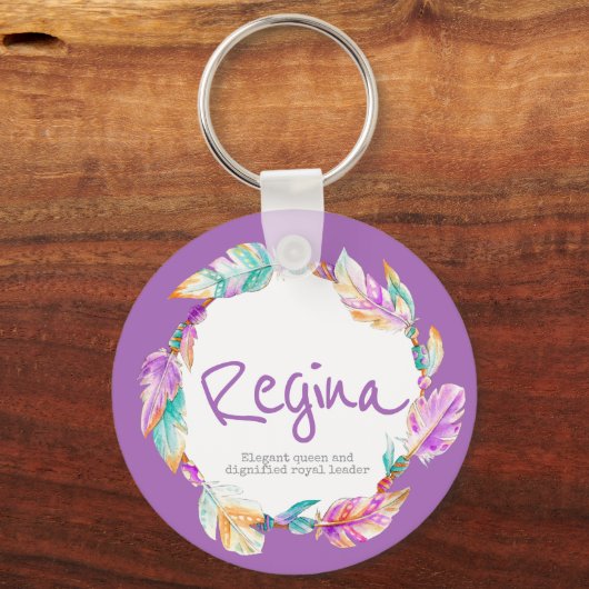 Feather watercolor name meaning aqua Regina キーホルダー (正面)