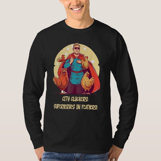 Feathered Defenders Urban Chicken Heroes Tシャツ (正面)
