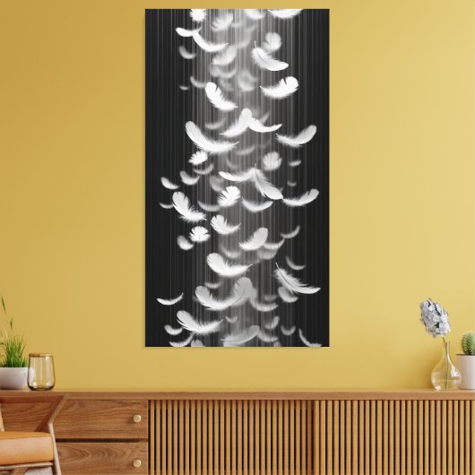 Feathers float against a dim background キャンバスプリント (インサイチュ (リビング))