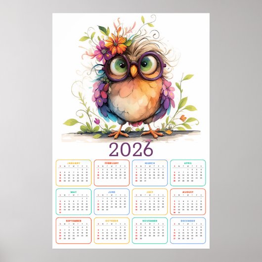Feathers & Flowers: 2026 Owl Calendar ポスター (正面)