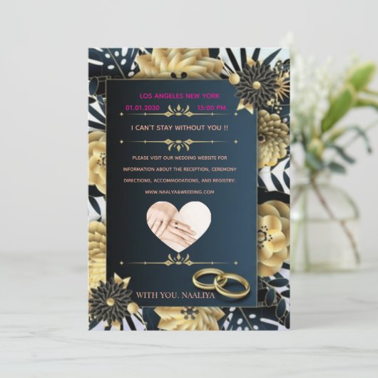 featur-Luxury-Black-Gold-Floral-Wedding-Invitation 招待状 (スタンド正面)