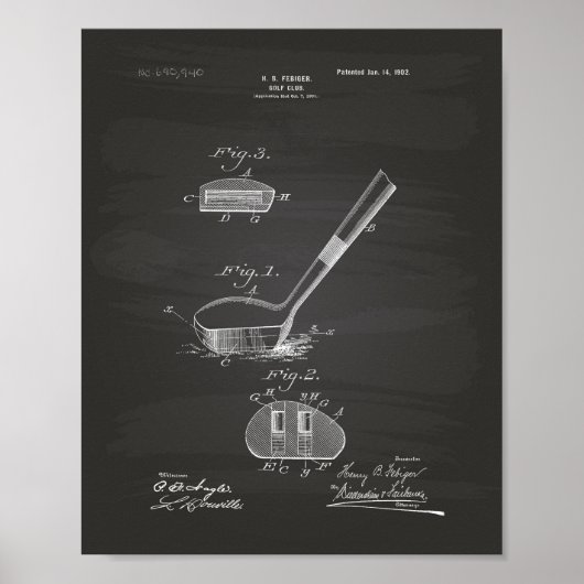 Febiger Golf Club 1902パテントアート – Chalkboard ポスター (正面)