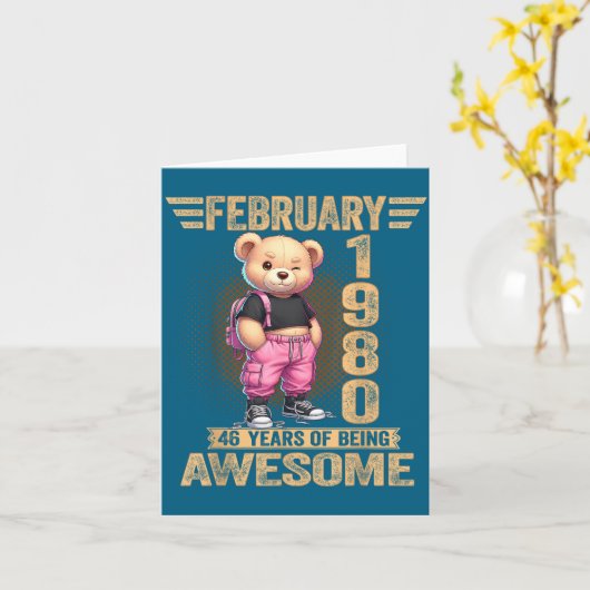 February 1980 46th Birthday 46 Year Teddy Bear Bei カード (黄色い花)