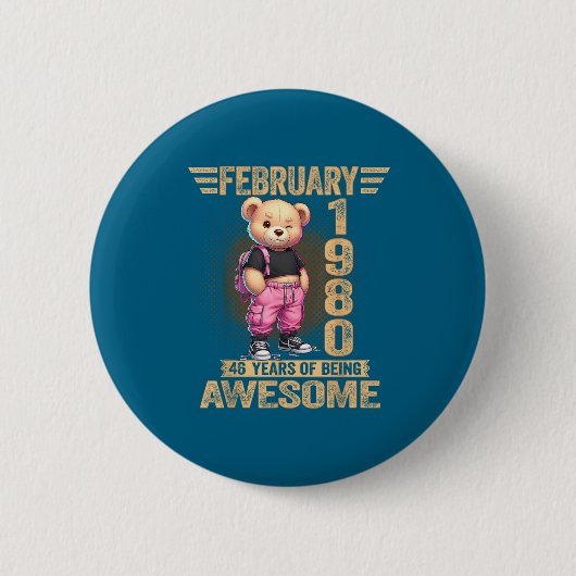 February 1980 46th Birthday 46 Year Teddy Bear Bei 缶バッジ (正面)