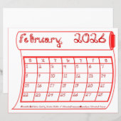 February 2026 Calendar Red Bolt Fabric Font Paper (正面/裏面)