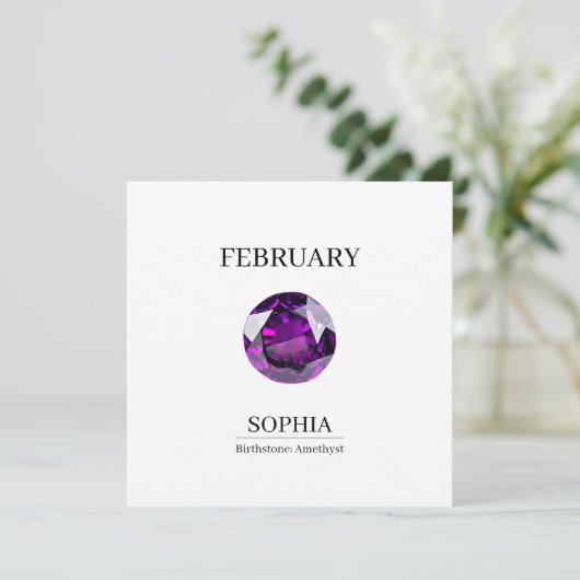 February Amethyst Personalized Birthday カード (スタンド正面)