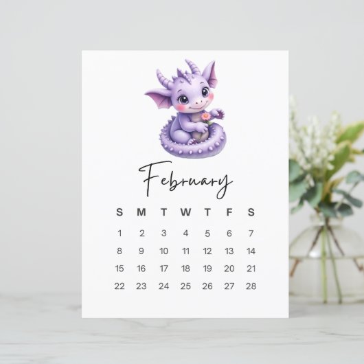 February Baby Dragon Cute Fantasy Monthly Calendar (スタンド正面)