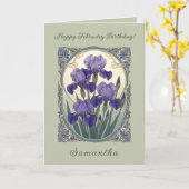 February Birth Flower Iris Flowers Art Nouveau Sty カード (黄色い花)