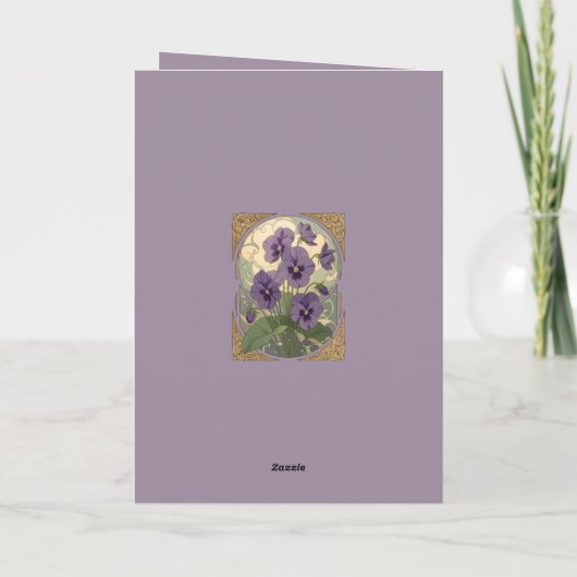 February Birth Flower Violet Viola Art Nouveau Sty カード (裏面)