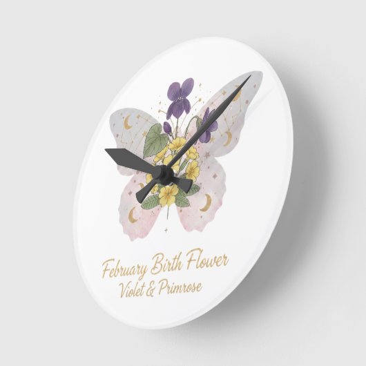 February Birth Flower Wall Clock ラウンド壁時計 (傾斜)