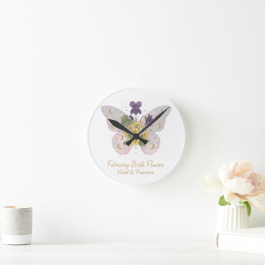 February Birth Flower Wall Clock ラウンド壁時計 (ホーム)