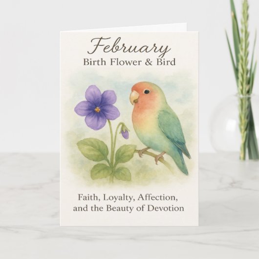 February Birthday Christian Floral Love Bird  カード (正面)