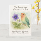 February Birthday Christian Floral Love Bird  カード (黄色い花)