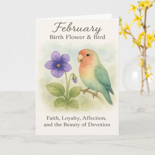 February Birthday Christian Floral Love Bird  カード (黄色い花)