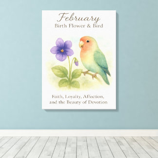 February Birthday Christian Floral Love Bird キャンバスプリント
