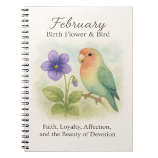 February Birthday Christian Floral Love Bird ノートブック
