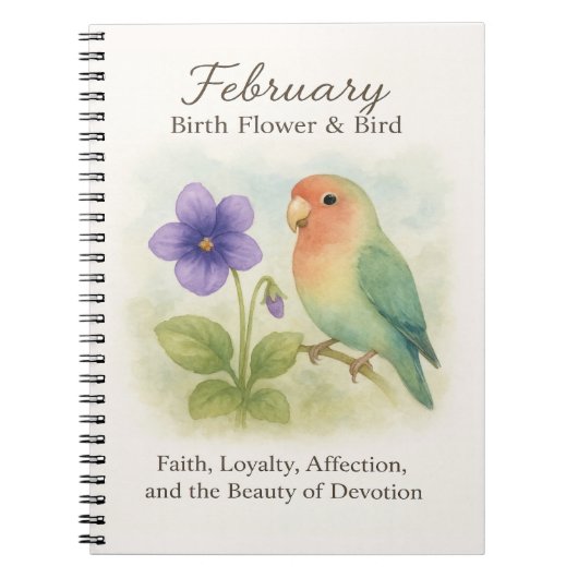 February Birthday Christian Floral Love Bird  ノートブック (正面)